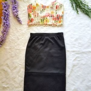 Floral Top/Black Skirt 2 pc.
